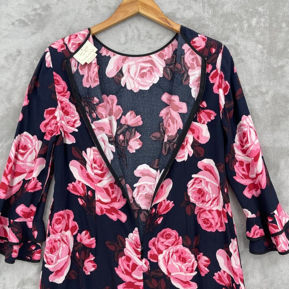 Kate Spade Rosa Dress 3/4 Sleeve Ruffle Tiered Rose Print Shift Dress - Picture 7 of 14